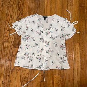 Aqua white floral top